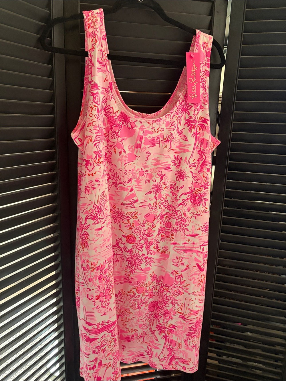 NWT Lilly Pulitzer Newberri Hot Pink and White Tropical Tank Dress XL Stretchy